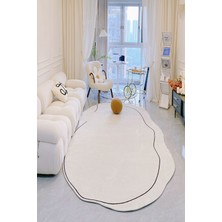 Decomia Home Dijital Baskılı Kaymaz Taban Yıkanabilir Lazer Kesim Siyah Çerçeveli Beyaz Salon HALI-YOLLUK-D7067