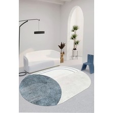 Decomia Home Dijital Baskılı Kaymaz Taban Yıkanabilir Turkuaz-Vizon Salon Mutfak Oval Beyaz HALI-YOLLUK-D7090