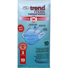 Trendmask Yumuşak Elastik Kulaklı Maske 10'Lu 10 Paket 100 Adet (Mavi)