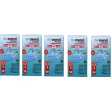 Trendmask Yumuşak Elastik Kulaklı Maske 10'Lu 5 Paket 50 Adet (Mavi)