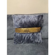 Yılmaz Home Peluş Şeritli Kırlent Kılıfı - (Lacivert Peluş-Gold Şeritli)