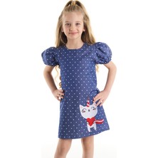 Denokids Kedicorn Kız Çocuk Dokuma Puantiyeli Elbise