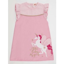 MSHB&G Kanatlı Unicorn Ekoseli Kız Çocuk Pembe Elbise