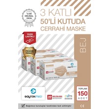 Saytekmed Meltblown Filtreli, Yassı Ipli, 3 Katlı Ten Rengi Cerrahi Maske (3 Kutu/150 Adet)