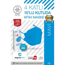 Saytekmed N95/FFP2 Kore Tipi 4 Katlı Mavi Maske, Tekli Poşet, Uv Steril (1 Kutu/ 10 Adet)