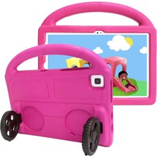 Kilifone - Samsung Galaxy Tab A7 10.4 T500 2020 - Tablet Kılıfı Wheel Car Tekerlek Standlı Tablet Eva Silikon Kılıf - Pembe