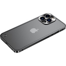Hello-U Apple iPhone 13 Pro Max 6.7 Inç Mat Temperli Cam + Metal Telefon Kılıfı - Siyah (Yurt Dışından)