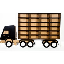 Leylaser Ahşap 3mm Mdf Çocuk odası  Oyuncak Araba  Için Kamyon Standı Duvar Rafı 64 Araçlık 3 Vagonlu