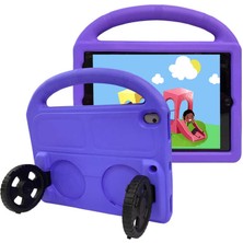 noktaks - Apple iPad 10.2 (8.Nesil) - Tablet Kılıfı Wheel Car Tekerlek Standlı Tablet Eva Silikon Kılıf - Mor