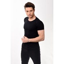 Erkek Slim Fit Basic Bisiklet Yaka Kısa Kollu T-Shirt Tişört Siyah
