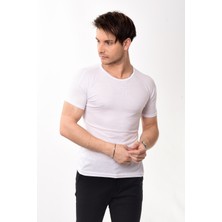 Erkek Slim Fit Basic Bisiklet Yaka Kısa Kollu T-Shirt Tişört Beyaz