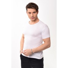 Erkek Slim Fit Basic Bisiklet Yaka Kısa Kollu T-Shirt Tişört Beyaz