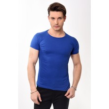 Belifanti Collection Erkek Slim Fit Basic Bisiklet Yaka Kısa Kollu T-Shirt Tişört Saks Mavisi