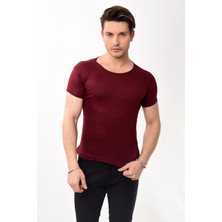 Erkek Slim Fit Basic Bisiklet Yaka Kısa Kollu T-Shirt Tişört Bordo