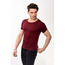 Erkek Slim Fit Basic Bisiklet Yaka Kısa Kollu T-Shirt Tişört Bordo