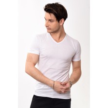 Belifanti Collection V Yaka Basic Slim Fit Erkek Tişört T-Shirt Beyaz