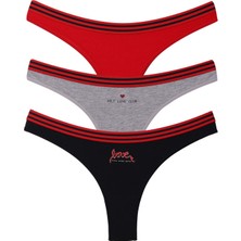 Dominant Kadın Brazilian Lacivert Kırmızı Grimelanj Pamuklu Likralı Külot 3'lü Paket 39150-3