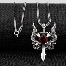 Takılingo 925 Ayar Gümüş Ejderha Dragon Tasarımlı Kırmızı Zirkon Taşlı Kolye