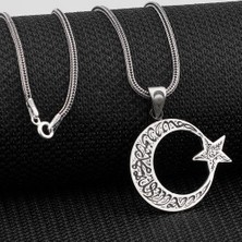 Takılingo 925 Ayar Gümüş Kelime-I Tevhid Yazılı Ay Yıldız Erkek Kolye