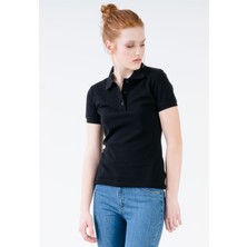 Jahr Marc Siyah Klasik Düğmeli Kadın Polo Yaka T-Shirt