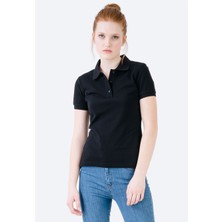 Jahr Marc Siyah Klasik Düğmeli Kadın Polo Yaka T-Shirt
