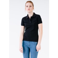 Jahr Marc Siyah Klasik Düğmeli Kadın Polo Yaka T-Shirt
