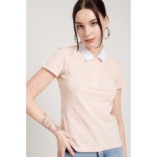 Jahr Marc Pembe Slim Fit Klasik Düz Kadın Polo Yaka T-Shirt