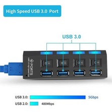 PrimeX Plus PX-2574 Connect Master USB Hub, 4 Port USB 3.0 Çoklayıcı, Anahtarlı USB Çoklayıcı