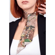 %100 Ipek Bej Twilly Fular Van Gogh Badem Ağacı