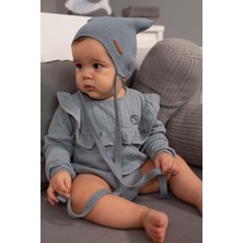 Uzun Kollu Fırfırlı Ayarlanabilir Çıtçıtlı Zıbın Açık Mavi Organik Pamuk