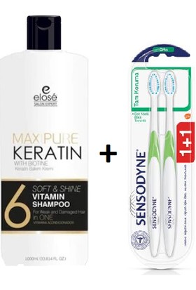 Elose Maxıpure Keratin Saç Bakım Şampuanı 1000 ml + Sensodyne 2'li Diş Fırçası Tam Koruma Orta