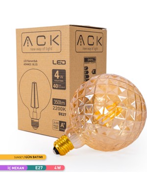 Ack G125 Rustık Led Ampul 2200K Sarı Işık 350Lm 220-240V 4W E27