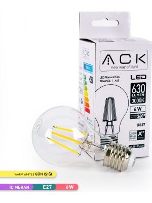 Ack A60 Flamanlı Led Ampul 3000K Gün Işığı 630Lm 220-240V 6W E27