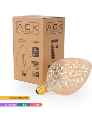 Ack G95 Rustık Led Ampul 2200K Sarı Işık 350Lm 220-240V 4W E27