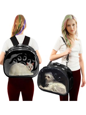 Babion  Elips Kedi Taşıma Çantası El ve Sırt Çantası 6 Hava Kanalı 2 Fileli Cep Kedi Taşıma Çantası