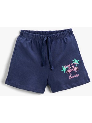 Koton Kız Çocuk Flamingo Baskılı Pamuklu Şort Beli Bağcıklı Rahat Kesim Yazlık