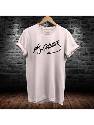 Remonz Atatürk Imza Baskılı %100 Pamuk Oversize T-Shirt Büyük Beden Tişört