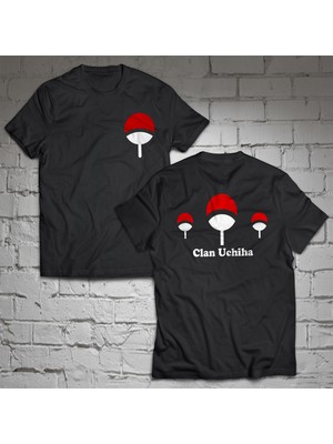 Remonz Naruto Clan Uchiha Çift Baskılı %100 Pamuk Oversize T-Shirt