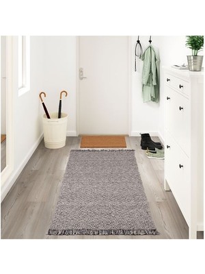 IKEA Kilim ,halı, Siyah-Natürel 80X150 cm  Yıkanır Halı  Pamuk