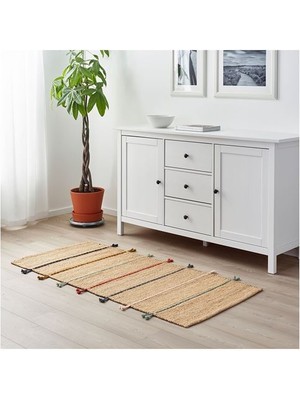 IKEA Halı, Natürel-Çok Renkli 70X160 cm   Jüt ,yıkanmaz Modern Halı Natürel