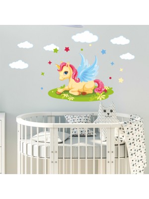 Dekorum Hazır Unicorn ve Bulutlar Çocuk Odası Duvar Sticker