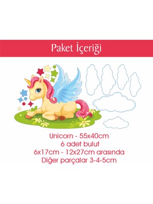 Dekorum Hazır Unicorn ve Bulutlar Çocuk Odası Duvar Sticker