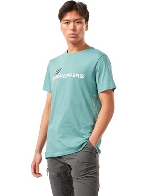 Craghoppers Mens Mightie Ss T-Shirt Erkek Turkuaz Yazılı Kısa Kollu Tişört CMT936