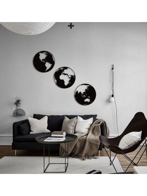 Diken 3'lü Dünya Haritası Ahşap Dekoratif Duvar Tablosu