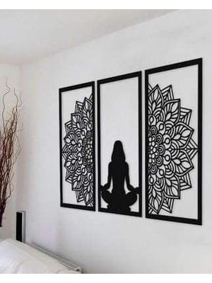 Diken Mandala Meditasyon Kadın Duvar Dekoru Ahşap Tablo