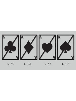 Diken Full As Iskambil Kağıdı Desenli 4'lü Duvar Dekoru Ahşap Tablo