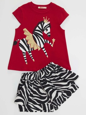 Denokids Balerin Zebra Kız T-Shirt Şort Takım
