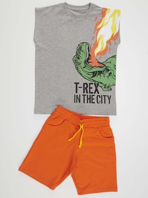 Mushi T-Rex Alev Erkek Çocuk T-Shirt Şort Takım