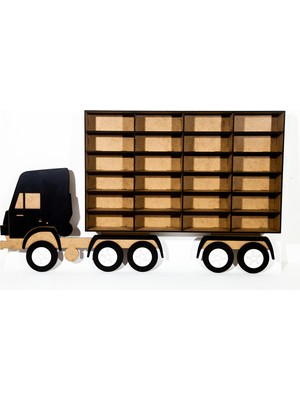 Leylaser Ahşap 3mm Mdf Çocuk odası  Oyuncak Araba  Için Kamyon Standı Duvar Rafı 64 Araçlık 3 Vagonlu