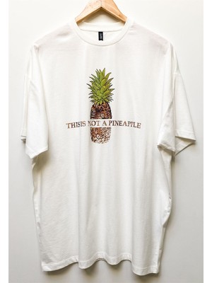 Jahr Marc Leopar Ananas Baskılı Oversize Beyaz Elbise T-Shirt